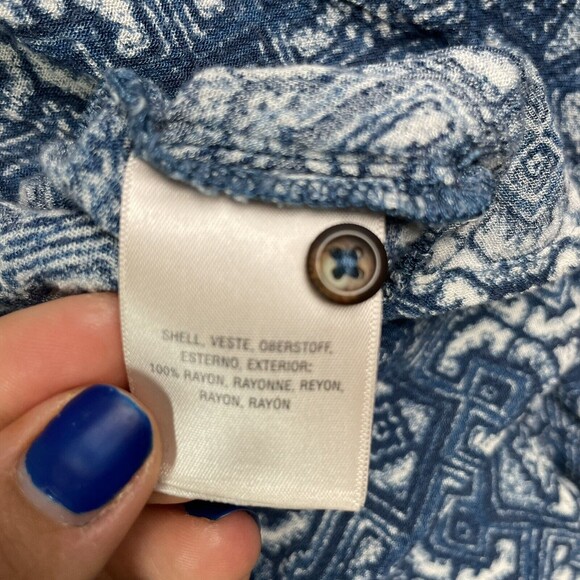 Anthropologie Vanessa Virginia Blue White V-Neck Tunic Top Shirt size Small EUC - Picture 8 of 9